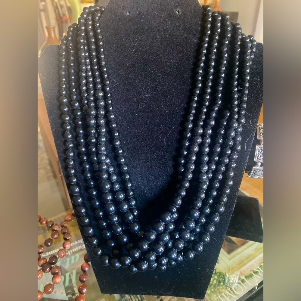 Elegant 6 Strand Black Beaded Necklace